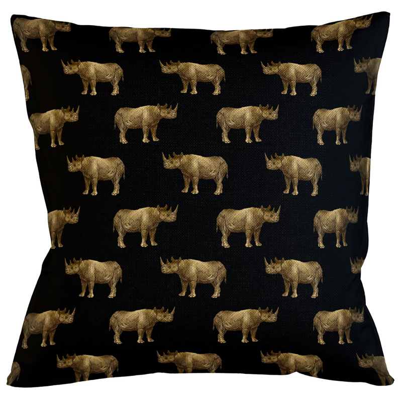 Декоративная подушка с узором из носорогов Home Safari Black Черный Коричневый Декоративная подушка с узором из носорогов Home Safari Black Черный Коричневый в Ульяновске | Loft Concept