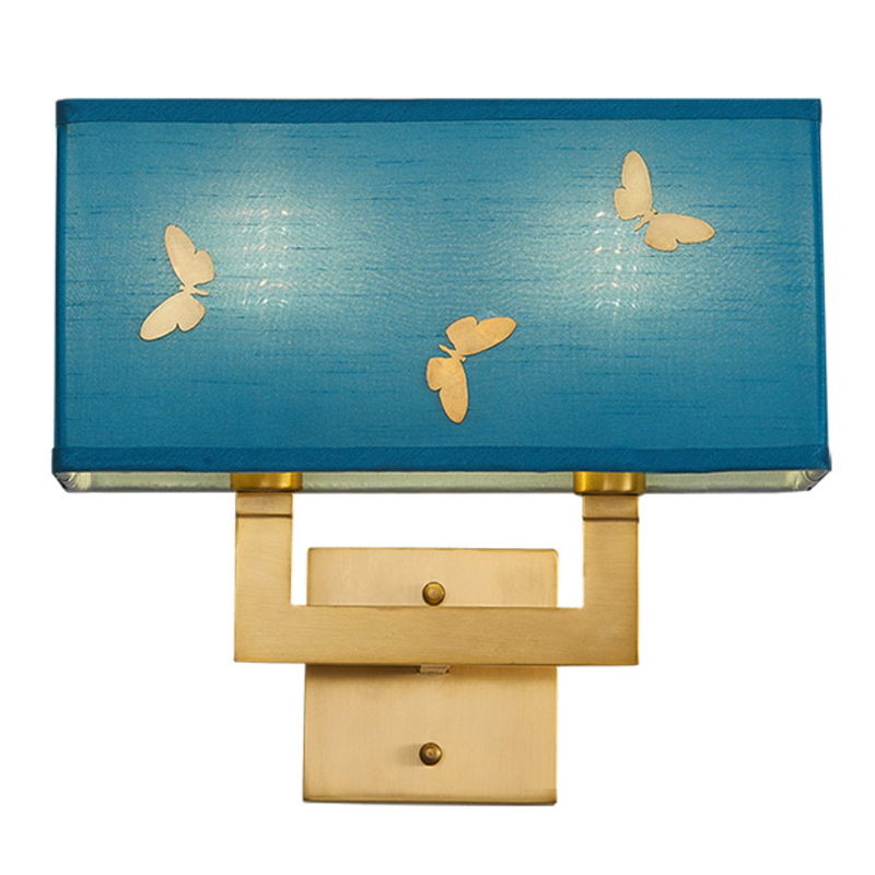 Бра с бабочками Butterflies Blue Background Wall Lamp 2 Латунь Бирюзовый в Ульяновске | Loft Concept 