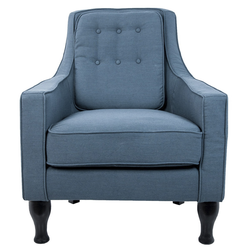 Кресло с мягкой обивкой из льна на 4-х ножках из массива березы Scarlett Armchair blue Голубой Черный в Ульяновске | Loft Concept 