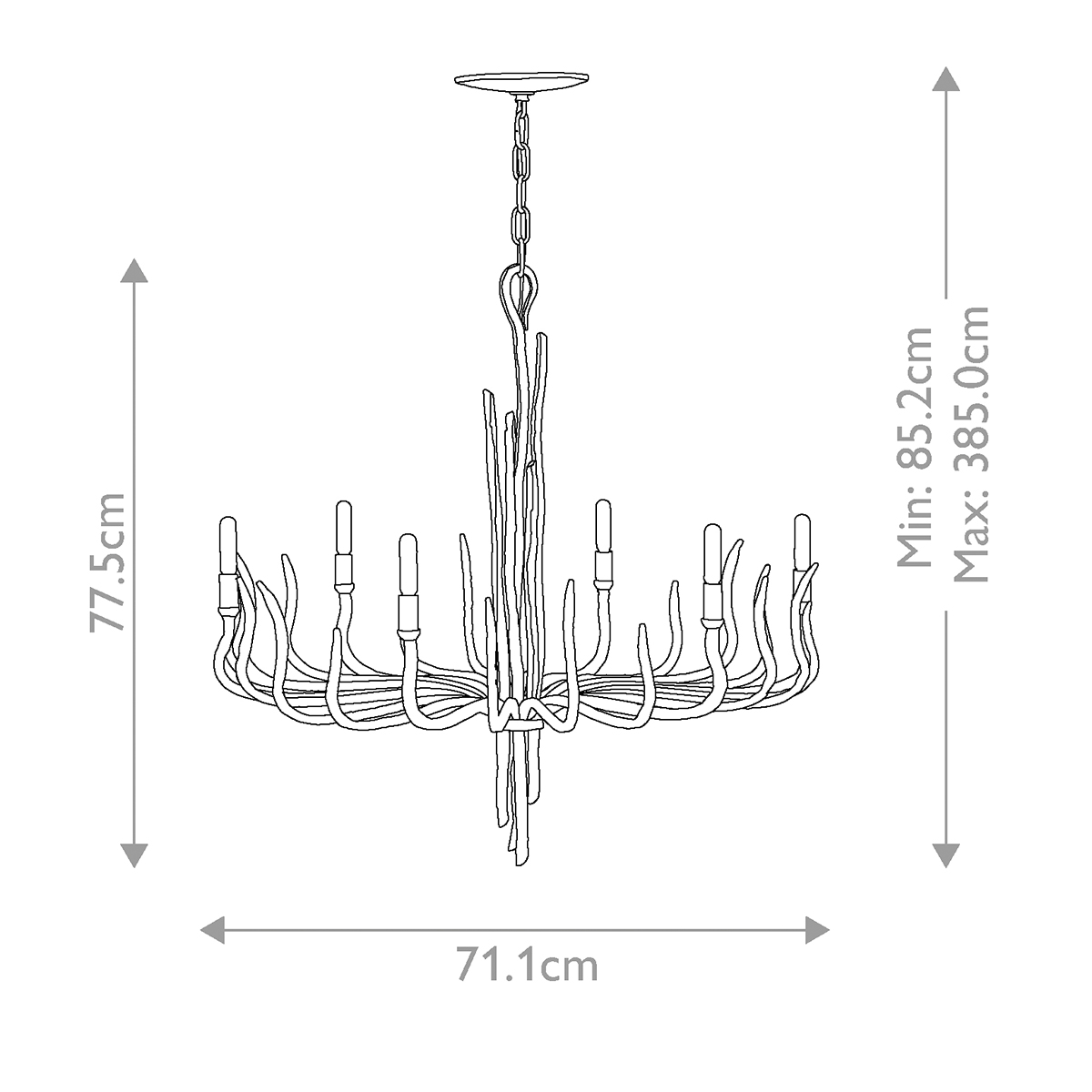 Люстра дизайнерская золотого цвета с 6-ю лампами на изогнутых рожках с текстурной поверхностью Hinkley в Ульяновске