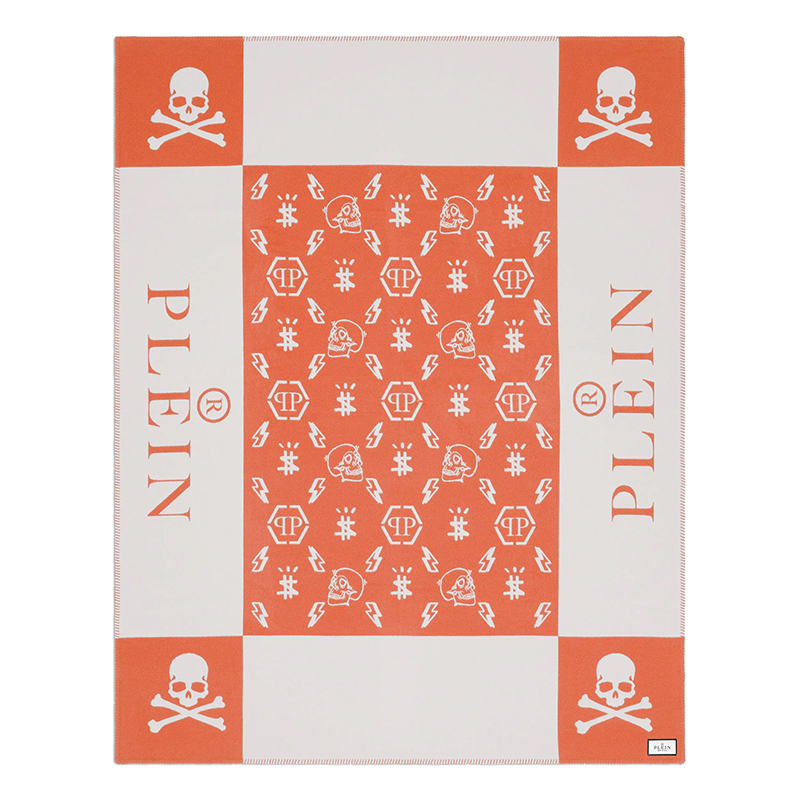 Плед Philipp Plein Plaid Cashmere Skull Orange Оранжевый Белый в Ульяновске | Loft Concept 