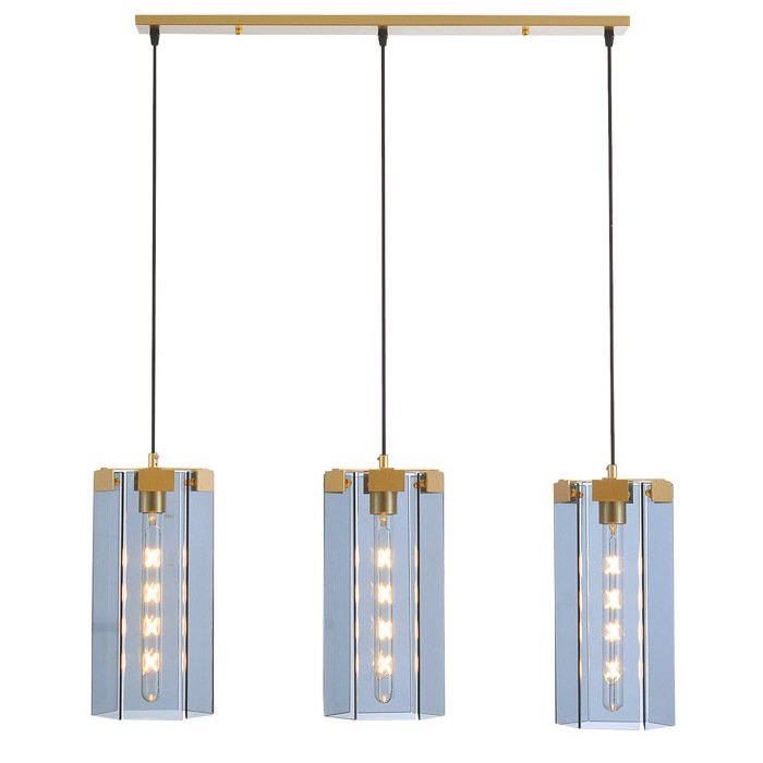 Люстра Rectangle Gray Glass Pendant Lamp 3 Золотой Прозрачное Стекло в Ульяновске | Loft Concept 