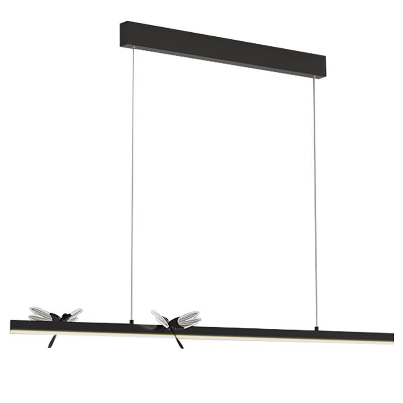 Линейный светильник со стрекозами Dragonfly Linear Chandelier Black Прозрачный Черный в Ульяновске | Loft Concept 