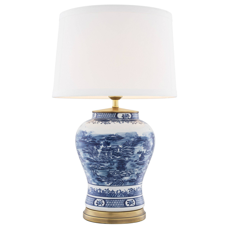 Настольная лампа Eichholtz Table Lamp Chinese Blue Белый Синий Латунь Античная полированная в Ульяновске | Loft Concept 