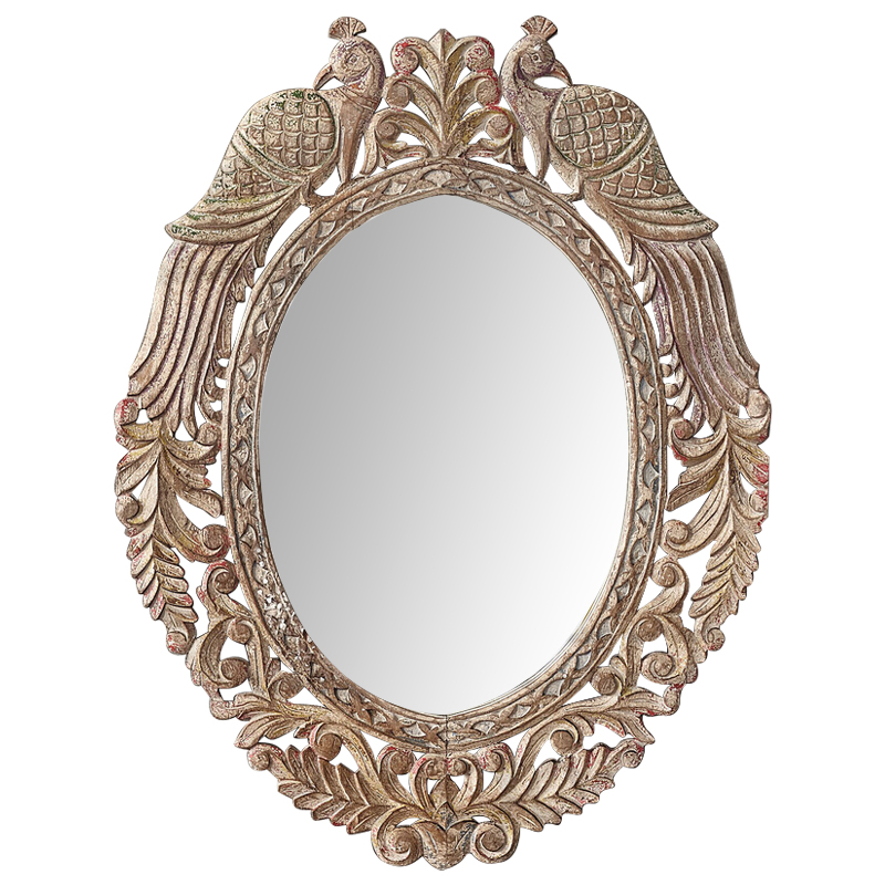 Зеркало в резной раме Viaan Grey Mango Carved Mirror Бежево-серый Коричневый винтаж в Ульяновске | Loft Concept 