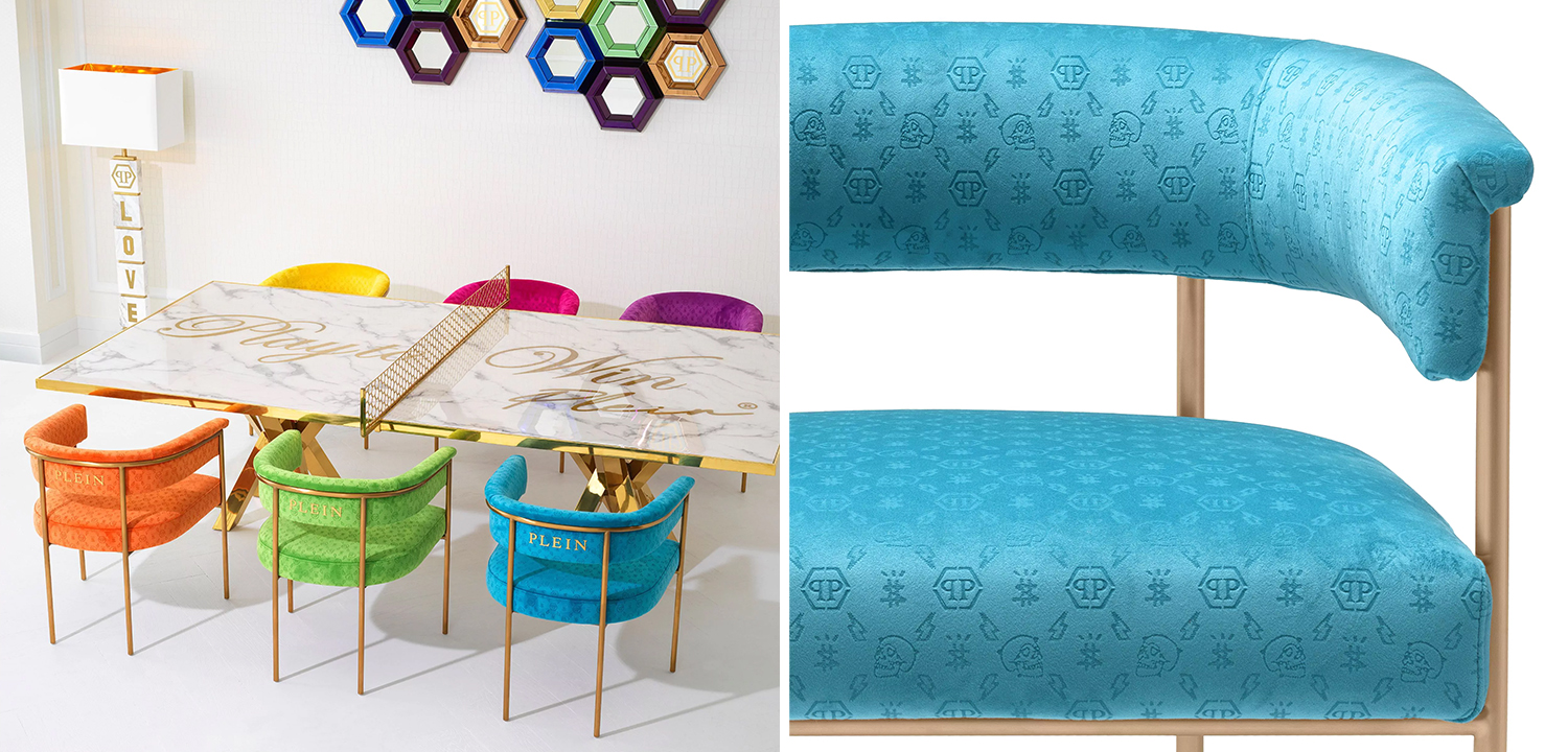 Стул Philipp Plein Dining Chair Monogram Голубой - фото