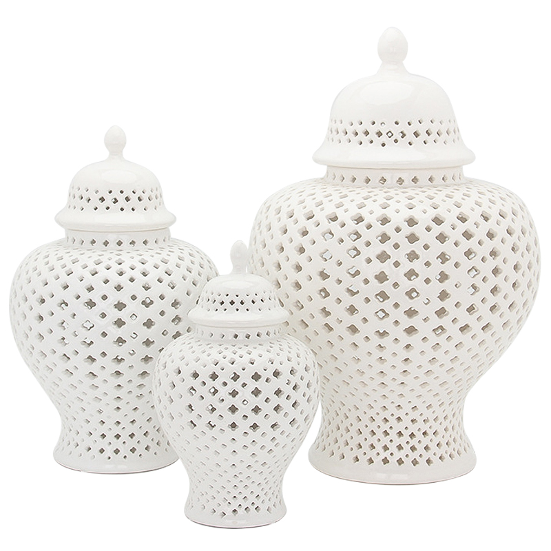 Ваза с крышкой White Ceramic Carving Vase Белый в Ульяновске | Loft Concept 