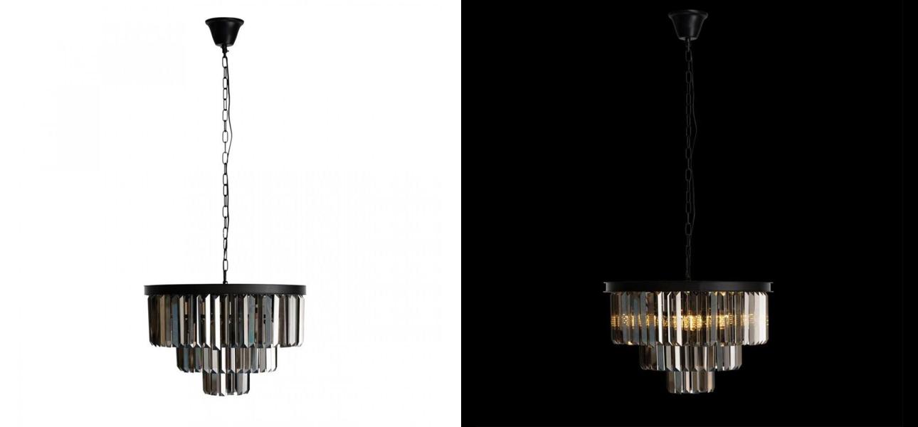 Круглая Люстра RH 1920s Odeon Black iron Three Layers Серое Стекло диаметр 50 см - фото №1