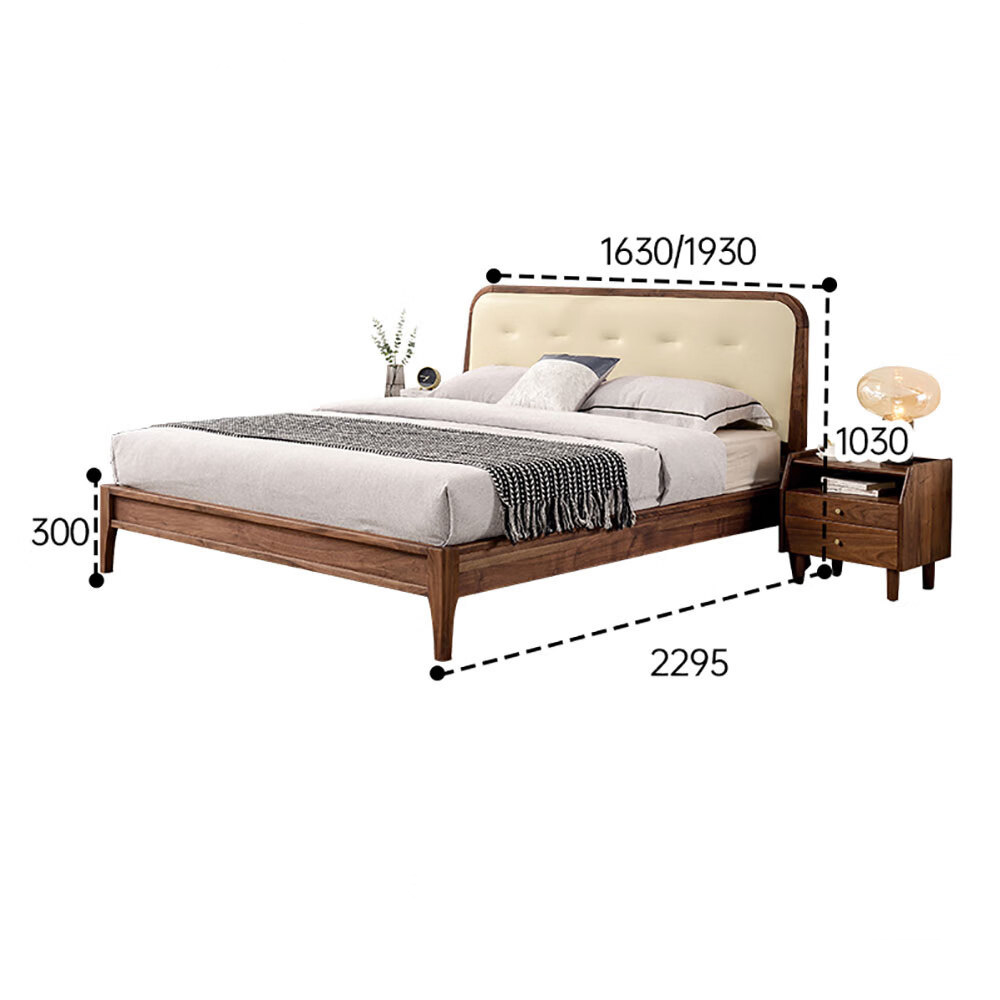 Кровать двуспальная с каркасом из дерева и мягким изголовьем Moon Walnut Bed в Ульяновске