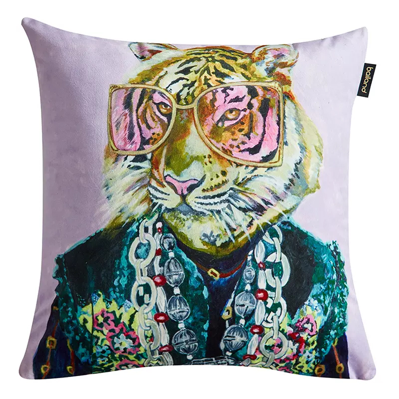 Декоративная подушка Стиль Gucci Tiger Fashion Animals Cushion Сиреневый Мульти в Ульяновске | Loft Concept 