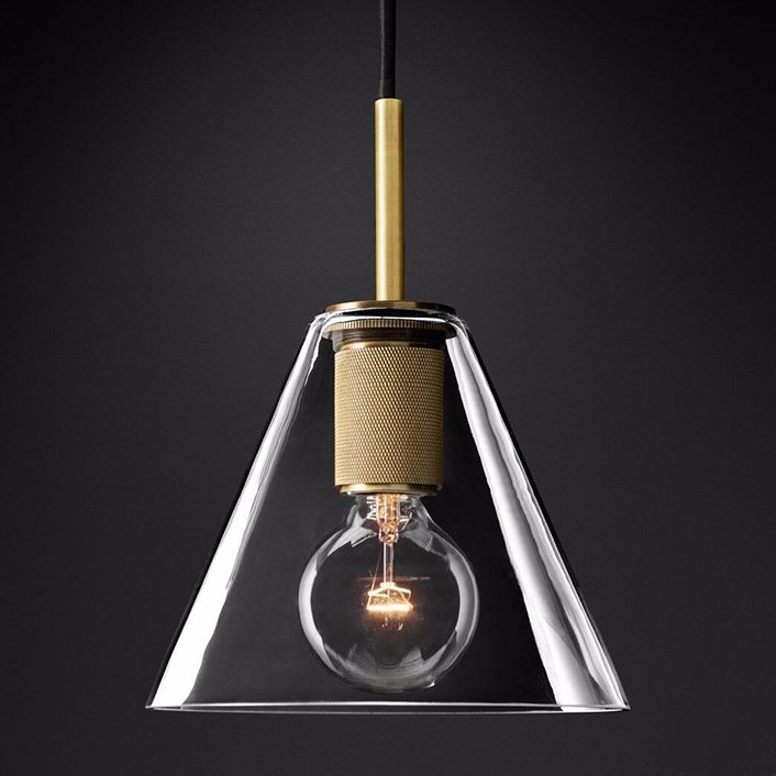 Подвесной светильник RH Utilitaire Funnel Pendant Brass Латунь Прозрачное Стекло в Ульяновске | Loft Concept 