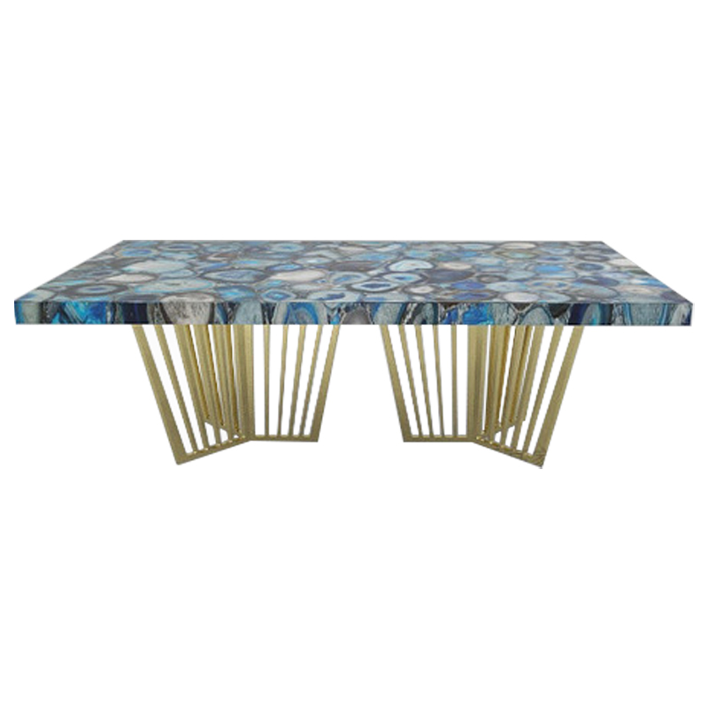 Обеденный стол Agate Design Blue Dining Table Синий Золотой в Ульяновске | Loft Concept 