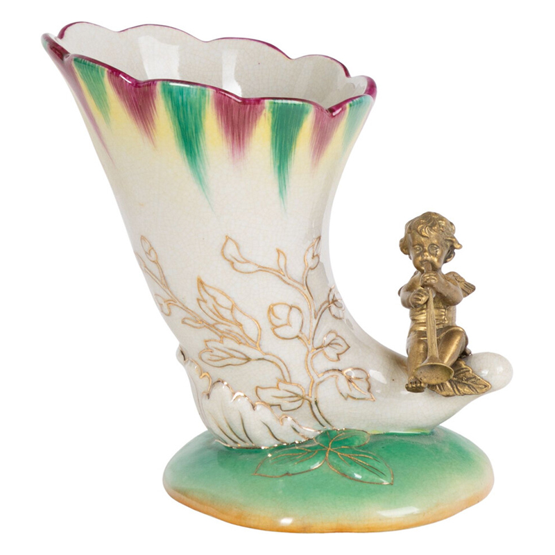 Ваза из фарфора с бронзовой фигуркой ангела Eden Garden porcelain and bronze Зеленый Бронза Белый Ваза из фарфора с бронзовой фигуркой ангела Eden Garden porcelain and bronze Зеленый Бронза Белый в Ульяновске | Loft Concept