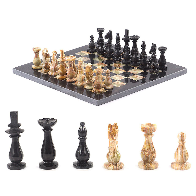 Шахматы настольные из натурального камня Оникс Decorative Thematic Chess Черный Оранжевый в Ульяновске | Loft Concept 