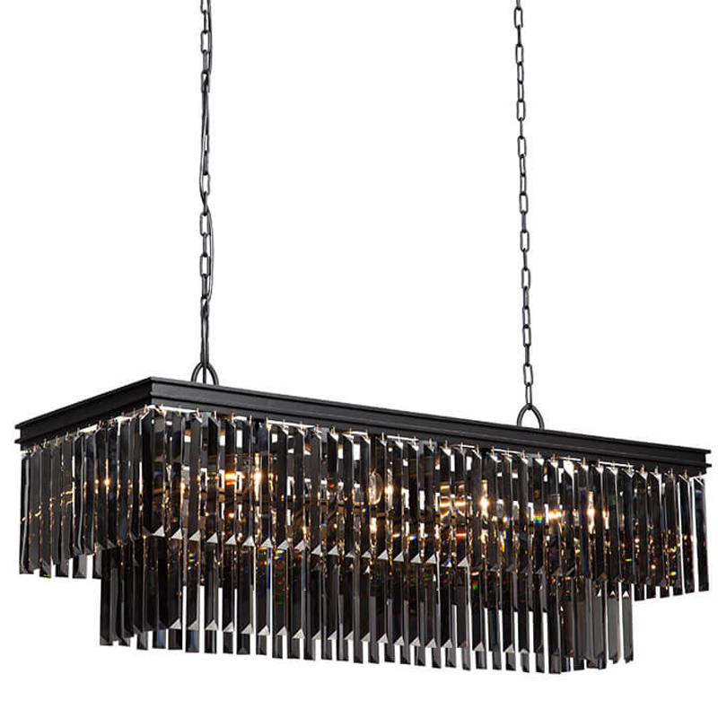 Люстра Odeon Gray glass Rectangular Chandelier Black iron  стекло Смок длина 120 Черный матовый в Ульяновске | Loft Concept 