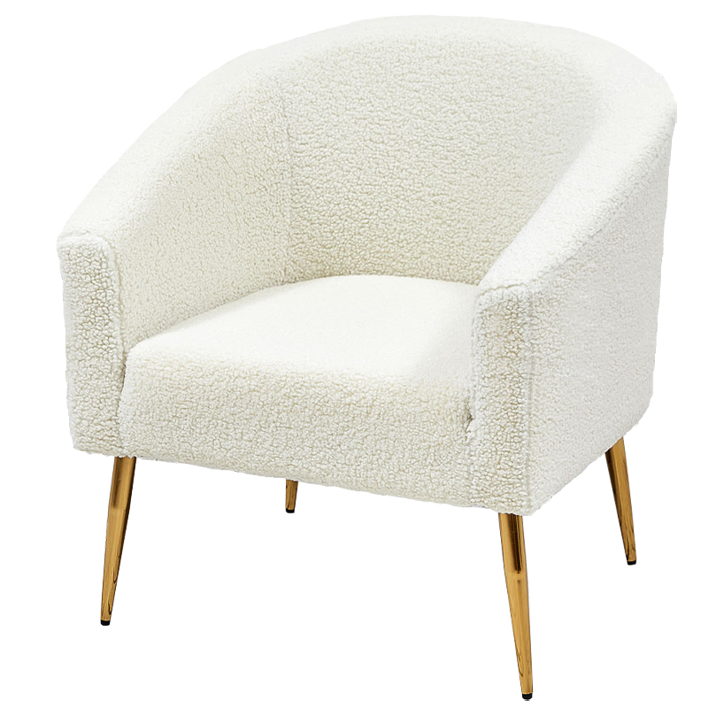 Кресло из белой ткани букле Boucle Luisa  Armchair Белый Золотой в Ульяновске | Loft Concept 