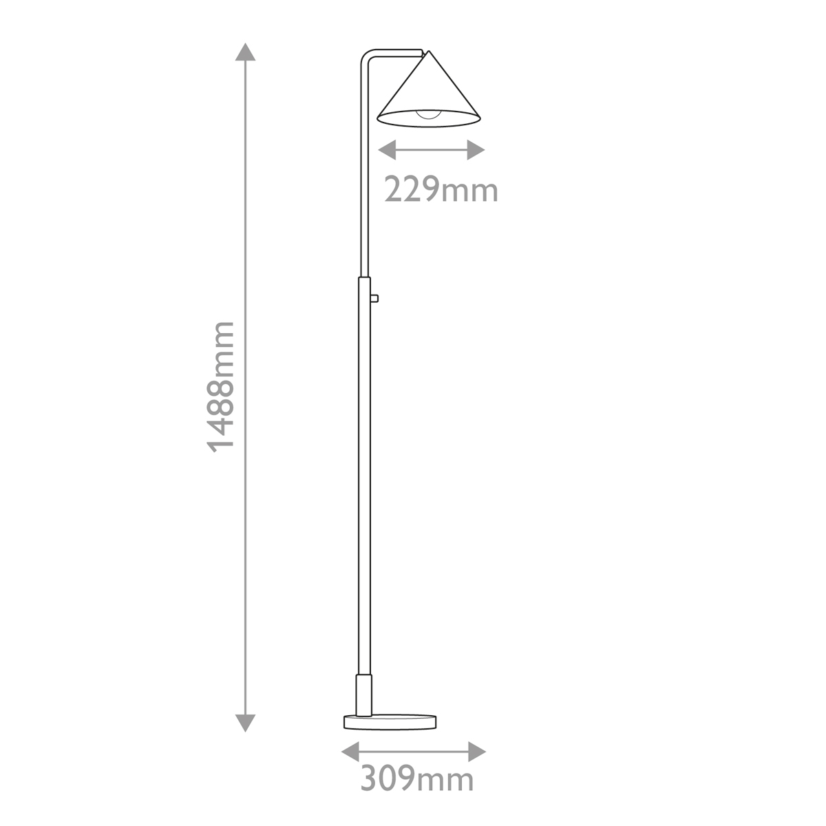 Торшер золотого цвета с плафоном в форме конуса и тонкой высокой стойкой на круглом основании Alora Mood в Ульяновске