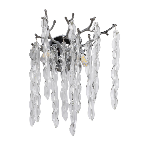 Бра цвета хром с ветвями и прозрачными стеклянными подвесками в виде вытянутых спиральных капель Droplet Chandelier Хром Прозрачный в Ульяновске | Loft Concept 