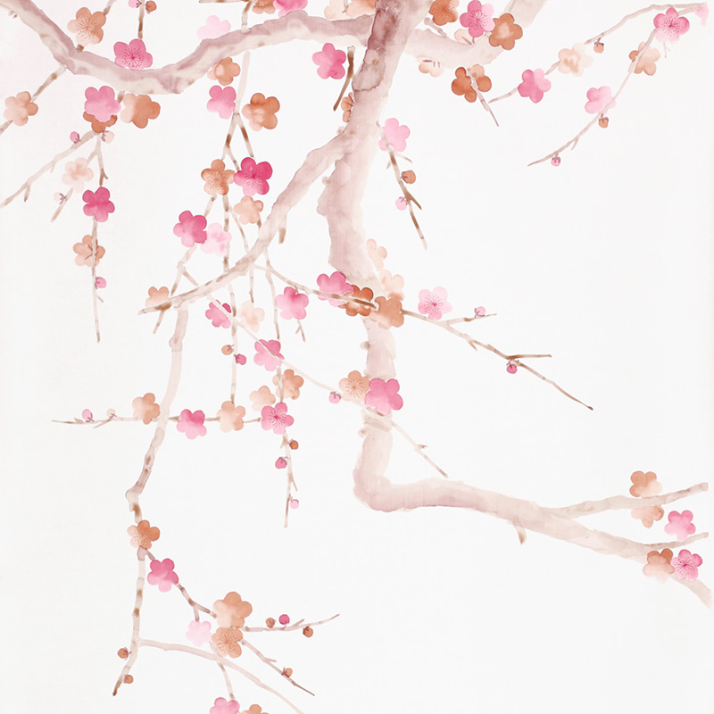 Обои ручная роспись Plum Blossom Bleached on Bleached White dyed silk  в Ульяновске | Loft Concept 