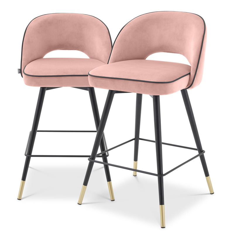 Комплект полубарных стульев Eichholtz Counter Stool Cliff set of 2 nude Розовый пастельный Черный Латунь в Ульяновске | Loft Concept 