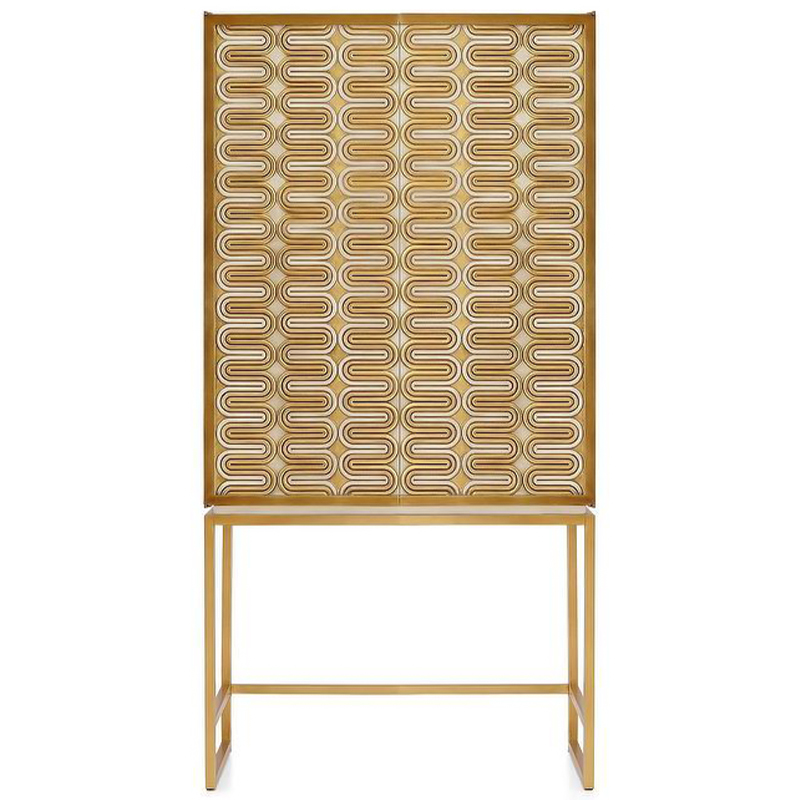 Шкаф Park Avenue Brass Wave Pattern Bar Cabinet Белый Золотой в Ульяновске | Loft Concept 