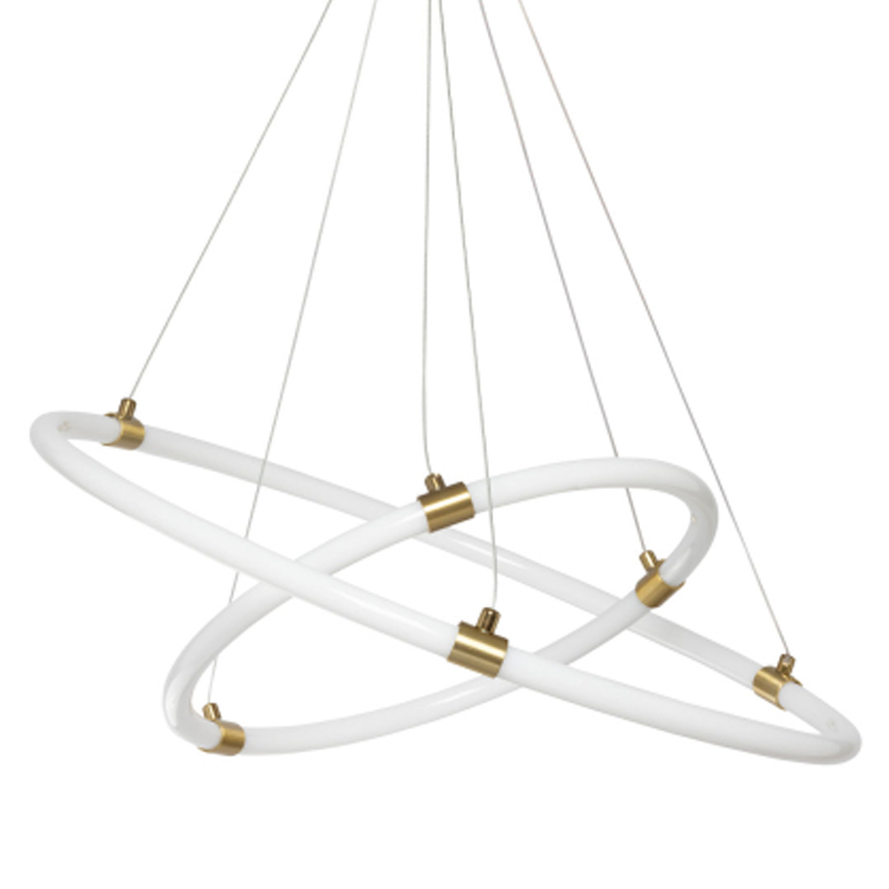 Люстра подвесная с двумя пересекающимися белыми светодиоидными кольцами Luke Lampco Tracer Lamp Белый Золотой в Ульяновске | Loft Concept 