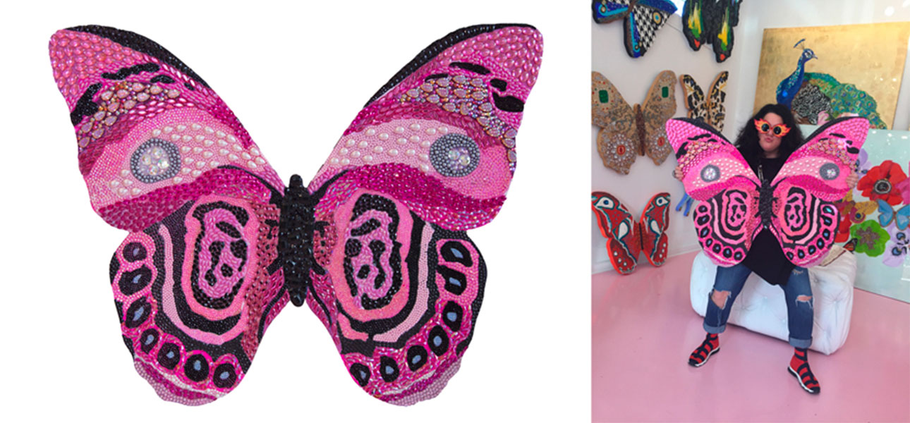 Картина “Pink and Black Bedazzled Butterfly Cut Out” - фото