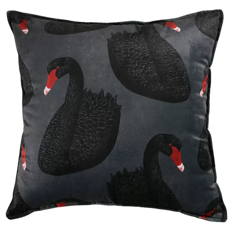 Декоративная подушка Black Swans Cushion Черная Черный Серый Красный в Ульяновске | Loft Concept 