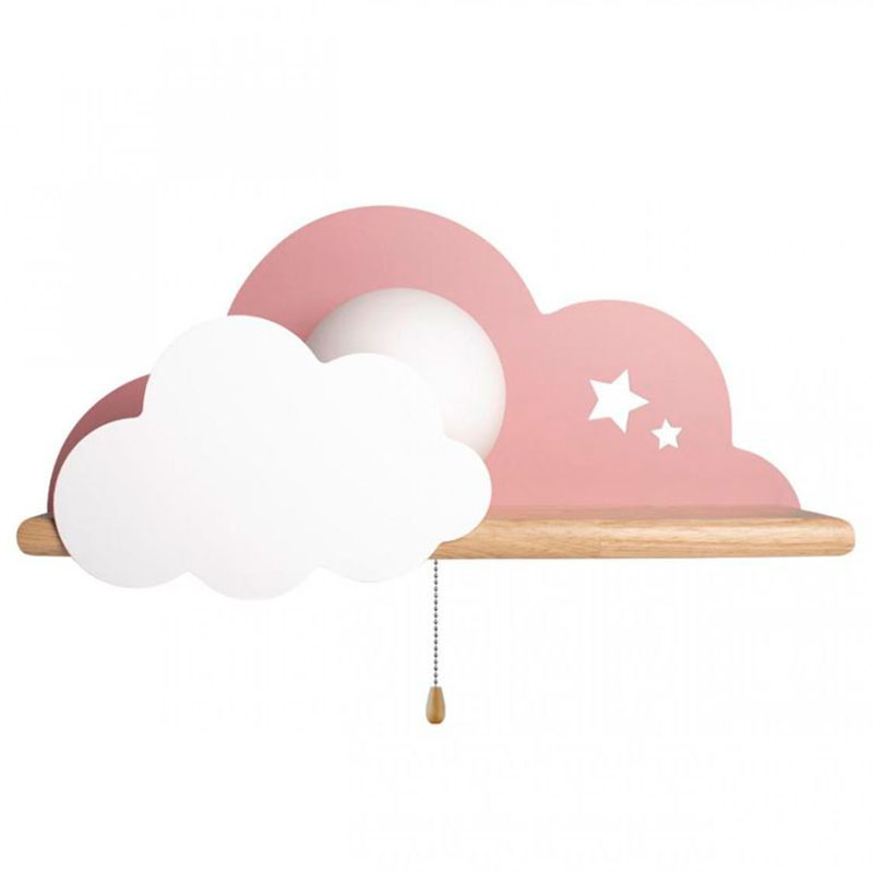 Бра с деревянной полкой розовое Облако Wall Lamp Pink Cloud Розовый пастельный Древесина в Ульяновске | Loft Concept 