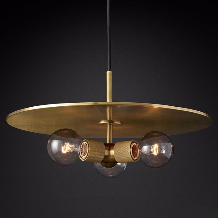 Люстра RH Utilitaire Disk Triple Pendant Brass Латунь Прозрачное Стекло в Ульяновске | Loft Concept 