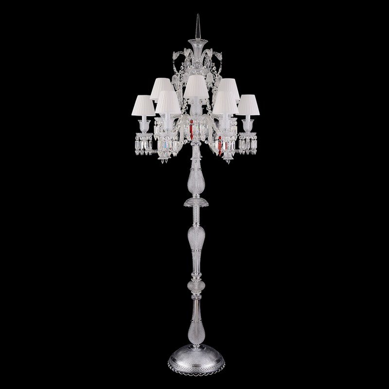 Торшер с 12-ю белыми текстильными абажурами и хрустальными подвесками Lustre Reverie Хром Прозрачное Стекло Белый Торшер с 12-ю белыми текстильными абажурами и хрустальными подвесками Lustre Reverie Хром Прозрачное Стекло Белый в Ульяновске | Loft Concept