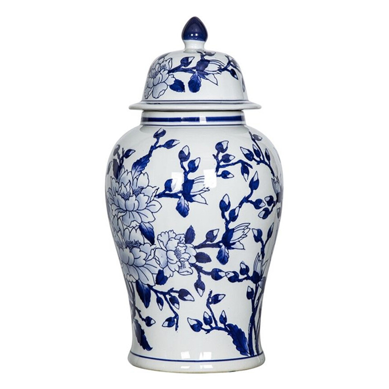Ваза с крышкой и синим цветочным узором Blue & White Ornament Белый Синий Ваза с крышкой и синим цветочным узором Blue & White Ornament Белый Синий в Ульяновске | Loft Concept