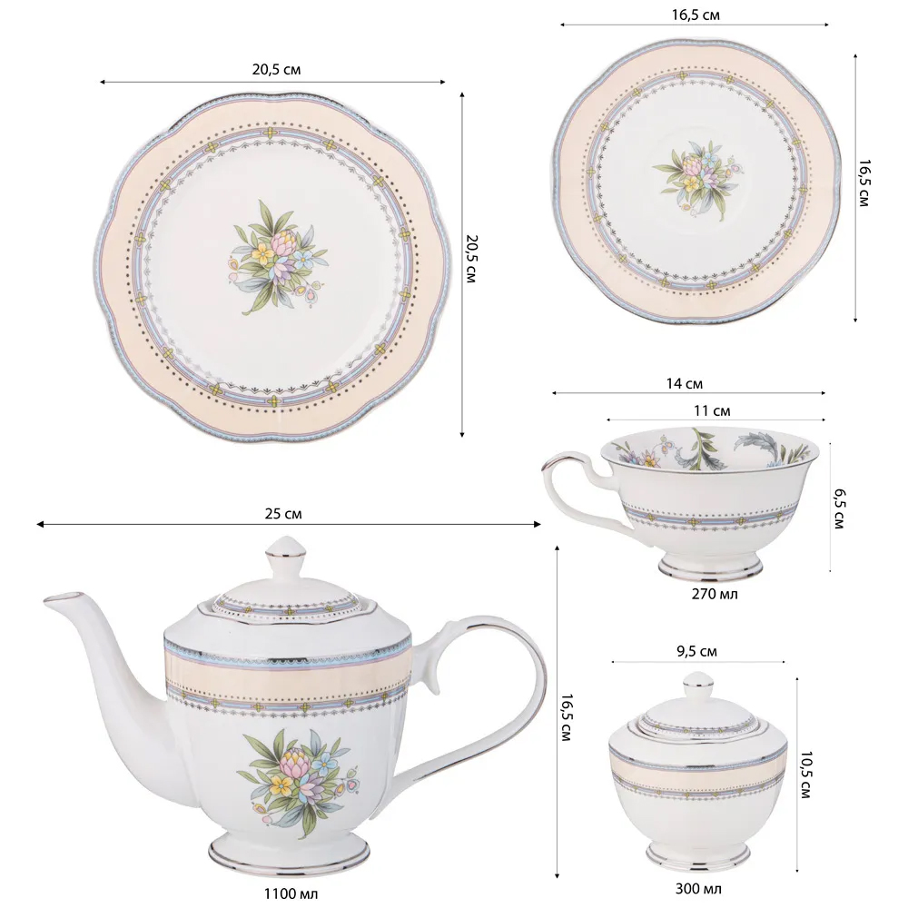 Чайный сервиз из фарфора на 6 персон 20 предметов Tea Flower Set в Ульяновске