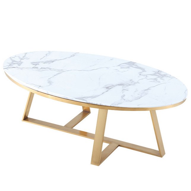 Кофейный стол Marble Oval Table Латунь Белый в Ульяновске | Loft Concept 