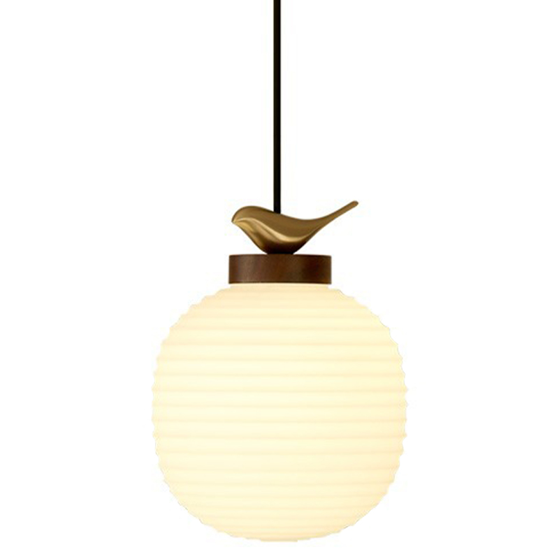 Светильник с птичкой Bird On a Lantern Hanging Lamp Коричневый Белое матовое стекло Латунь в Ульяновске | Loft Concept 