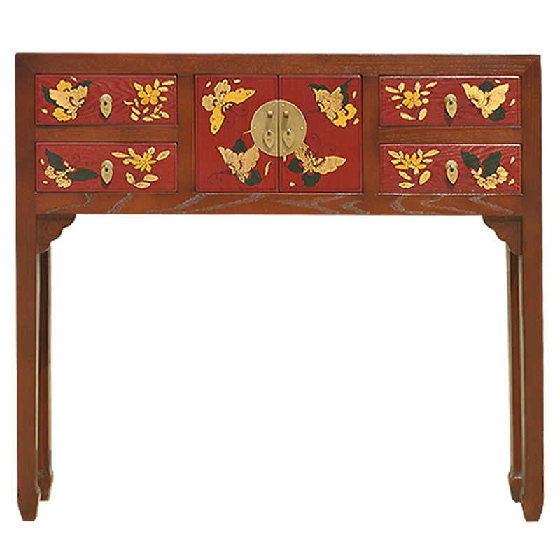 Коричневая консоль из массива сосны в Китайском стиле с красными ящиками Wood Console Chinese Коричневый Красный Коричневая консоль из массива сосны в Китайском стиле с красными ящиками Wood Console Chinese Коричневый Красный в Ульяновске | Loft Concept