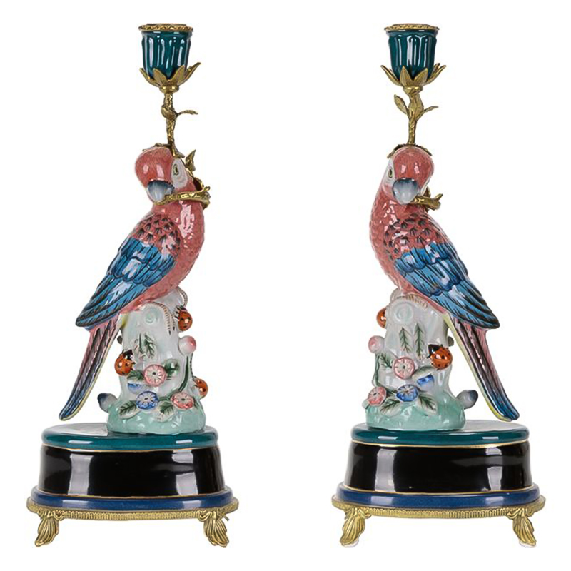 Подсвечник Red Blue Parrot Candlestick L or R Бронза Красный Синий в Ульяновске | Loft Concept 