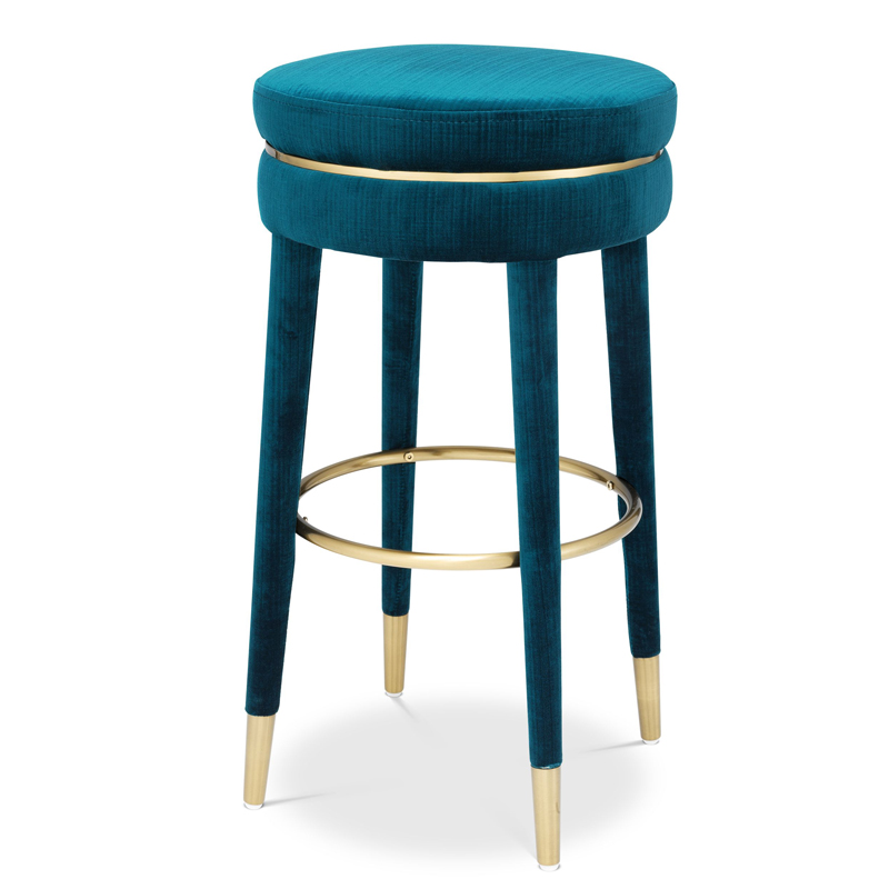 Барный стул Eichholtz Bar Stool Parisian blue Бирюзовый Латунь в Ульяновске | Loft Concept 