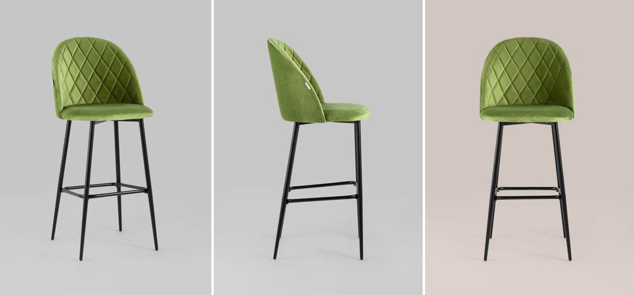Барный Стул Miruna Rhombus Велюр Зеленый Лайм - фото