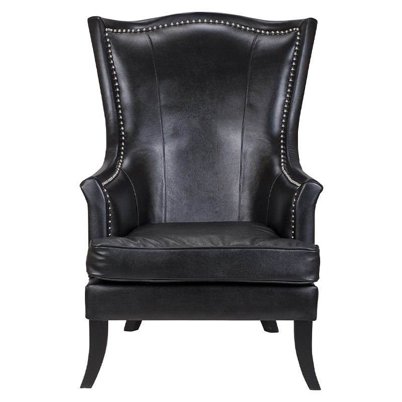 Кресло из натуральной кожи на 4-х деревянных ножках из массива бука Daniel Leather Armchair black Черный в Ульяновске | Loft Concept 