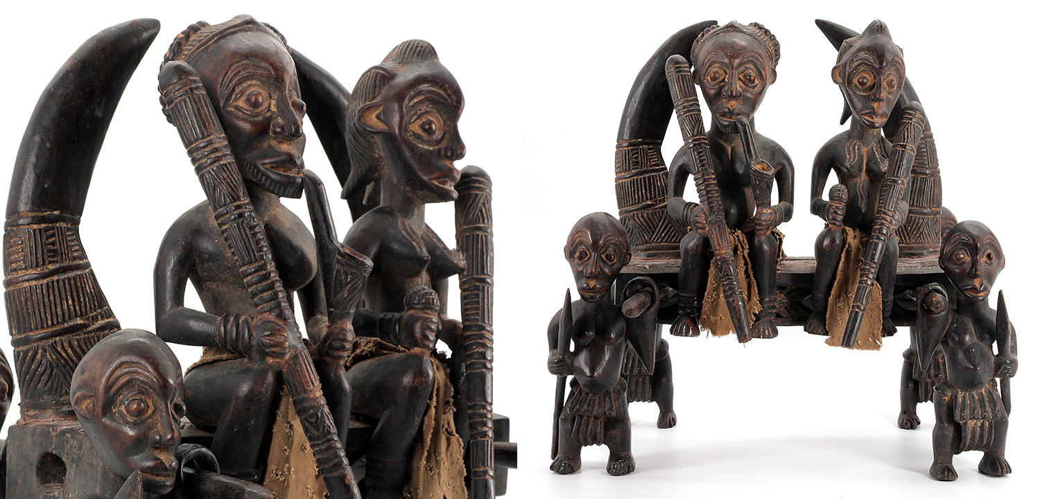 Антикварная скульптура Танзания "Вождь на носилках" - фото