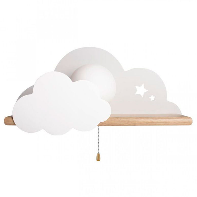 Бра с деревянной полкой белое Облако Wall Lamp White Cloud Белый Древесина в Ульяновске | Loft Concept 