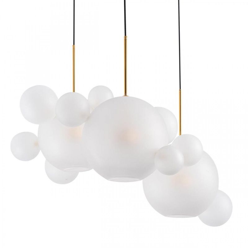 Светодиодный светильник Giopato & Coombes Bollr  Bubble Chandelier Circle матовое белое стекло 3 плафона Белый Золотой в Ульяновске | Loft Concept 