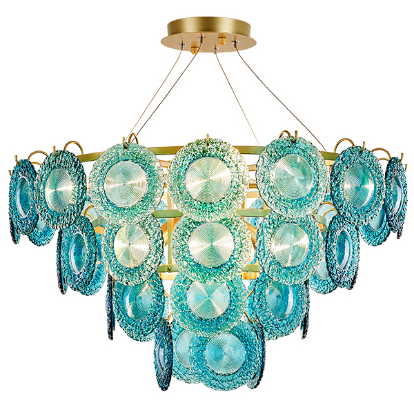 Люстра Blue Glass disk Chandelier Золотой Голубой в Ульяновске | Loft Concept 