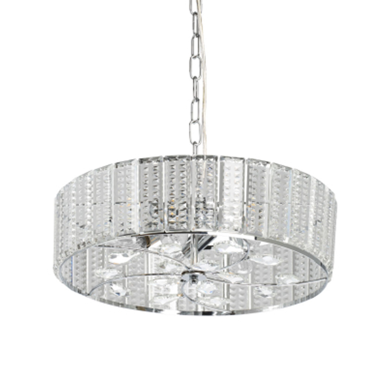 Люстра круглая на цепи цвета хром с прозрачными рельефными хрустальными пластинами Textured Glass Chandelier Серебряный Прозрачный в Ульяновске | Loft Concept 