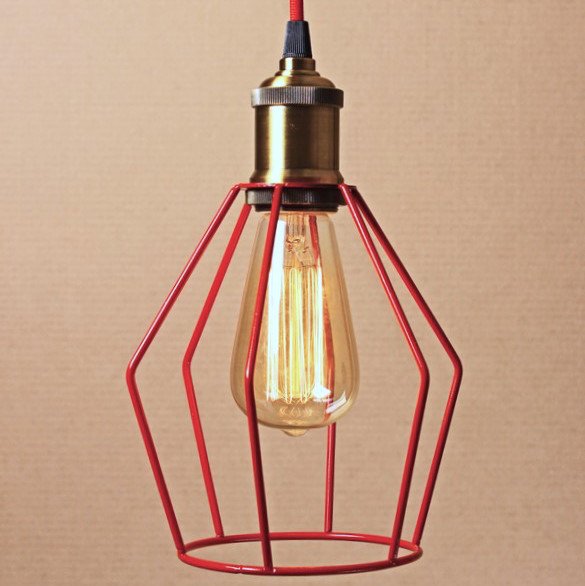 Подвесной светильник Wire Cage Pendant Trew Red Красный в Ульяновске | Loft Concept 