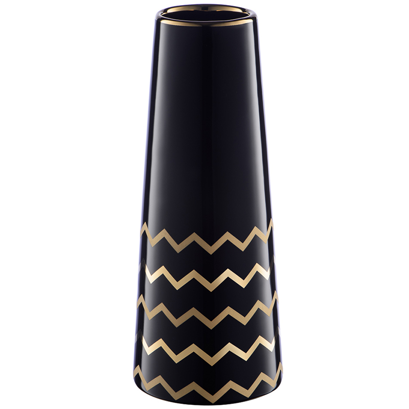 Ваза Black Chevron Gold Vase Глянцевый черный Глянцевое золото в Ульяновске | Loft Concept 