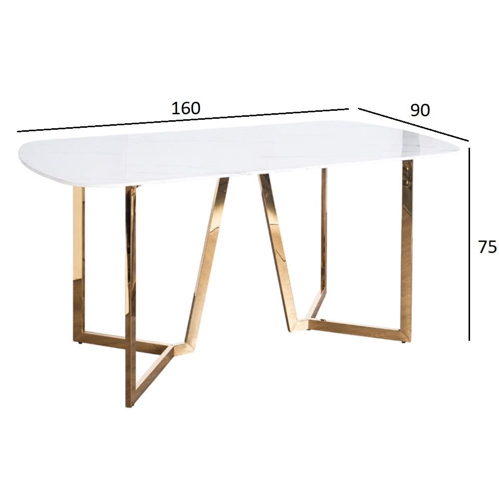 Стол обеденный белый с золотыми глянцевыми ножками Laconic White Table в Ульяновске