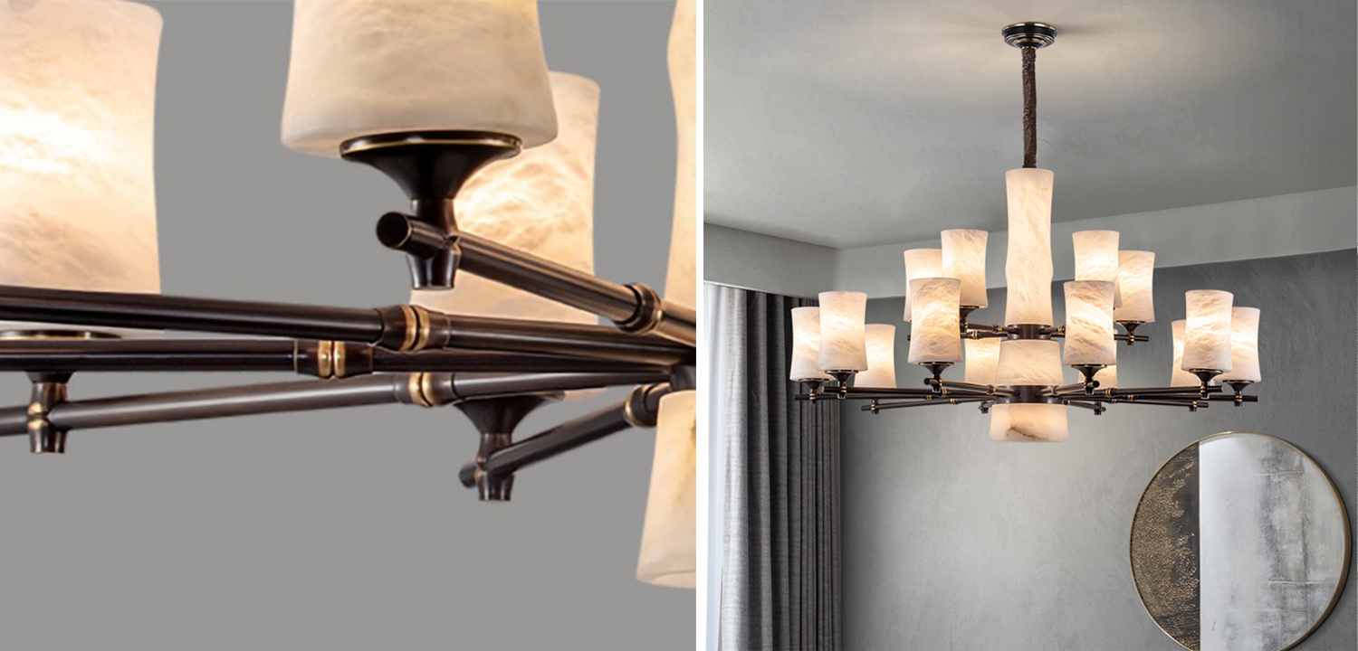 Дизайнерская люстра 15 плафонов из натурального мрамора Marble Shades Chandelier - фото