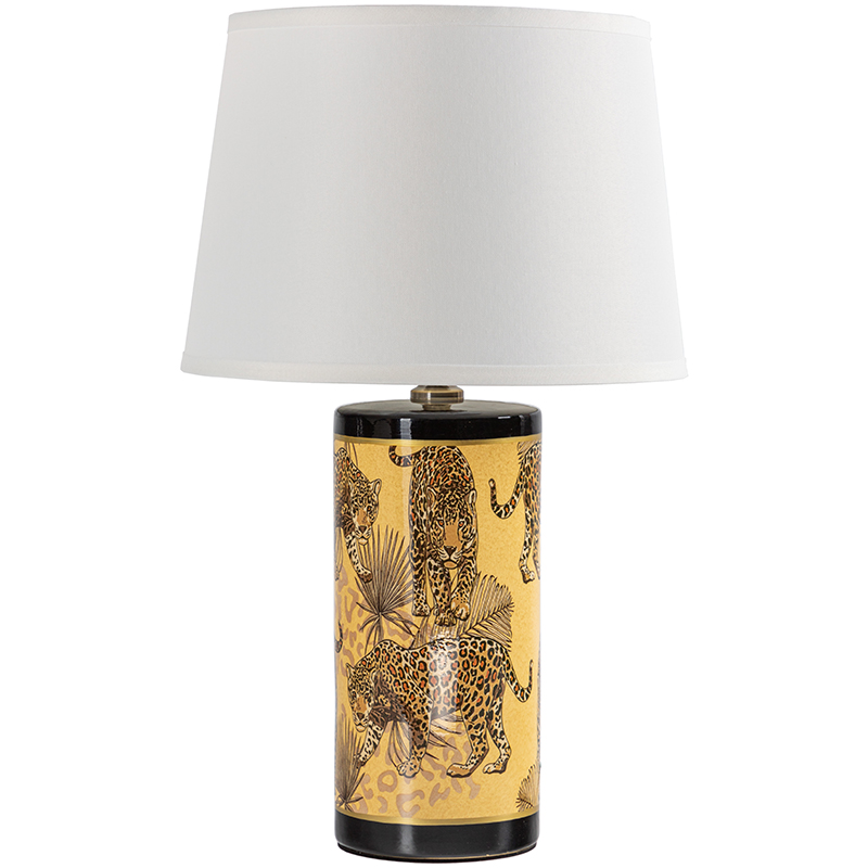 Настольная лампа с абажуром Leopard Lampshade Yellow White Желтый Белый Черный в Ульяновске | Loft Concept 